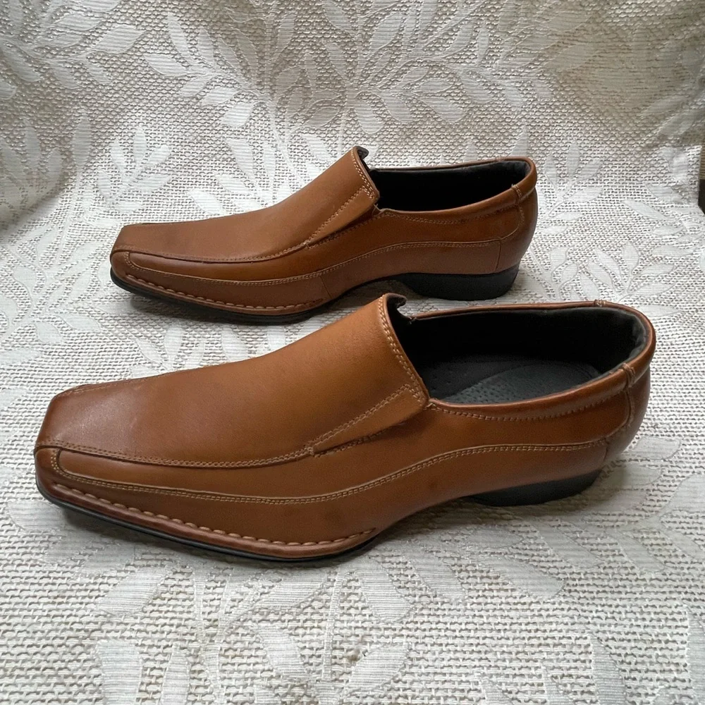 Franco Fortini men's tan leather square-toe loafers
